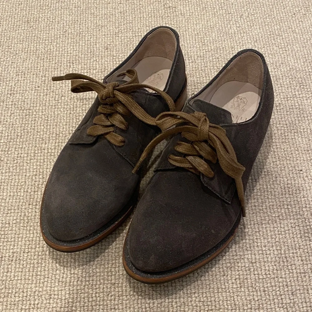 Brunello Cucinelli Dark Gray Suede Oxfords, sz 5.5 - Picture 1 of 11